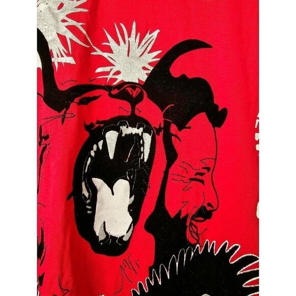 Rocker Hip Hop Samurai T Shirt Velvet Vinyl Embossed Short Sleeve Cotton XL Red - Picture 2 of 8
